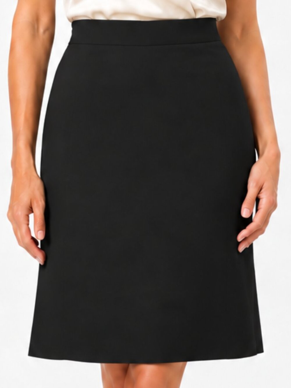 ELLEN TRACY Black Knee Length Skirt Size 14 Flare Hem Career Office Classic